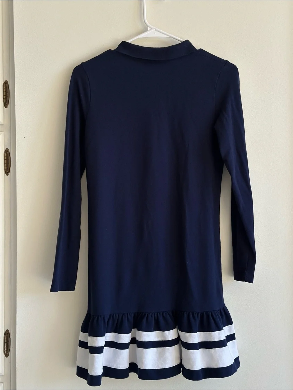 Ralph Lauren Girls Polo Dress Navy Ruffle Stripe Hem XL 16